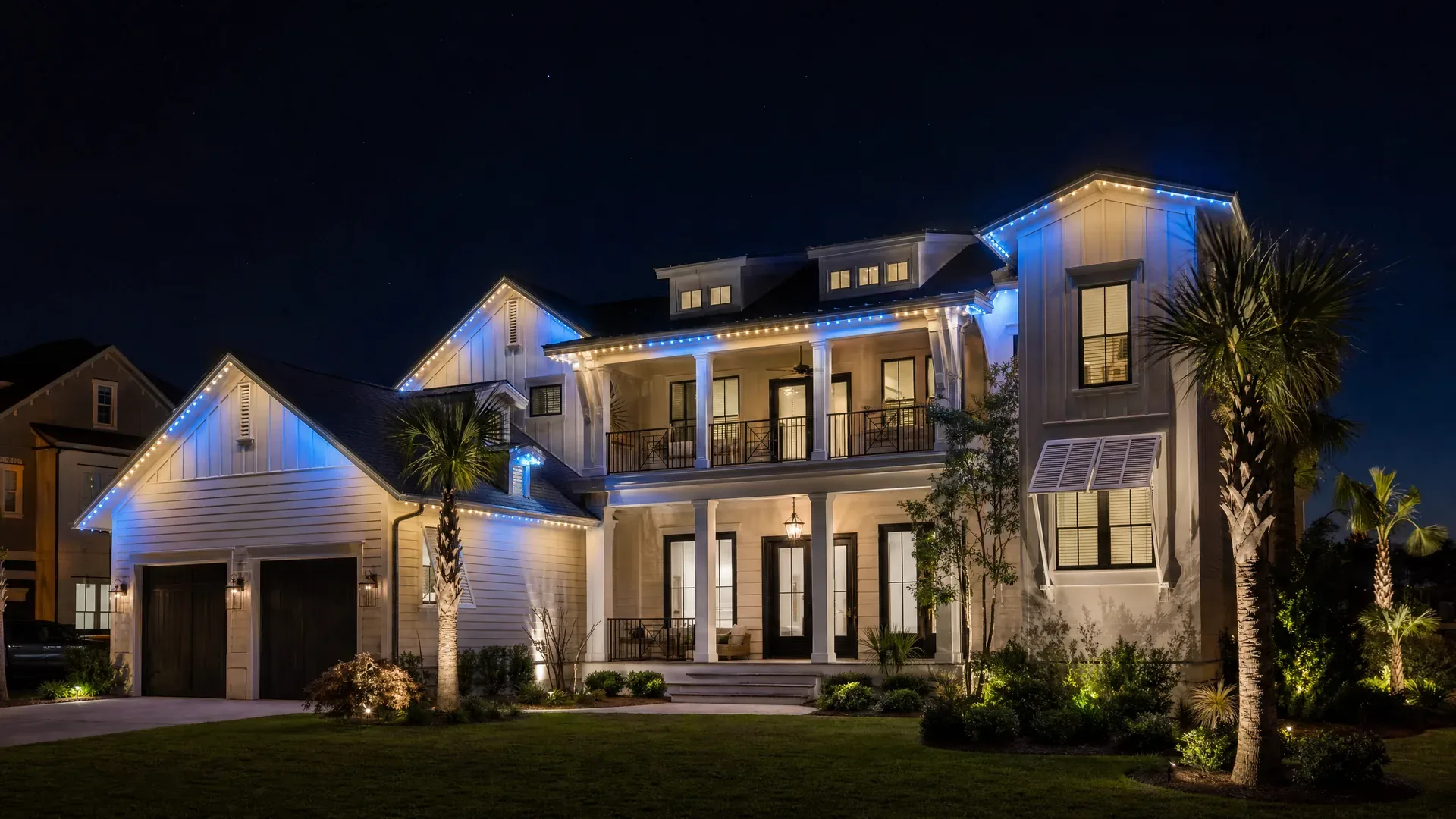 Permanent RGB roofline lighting in Charleston SC by Legacy Lights