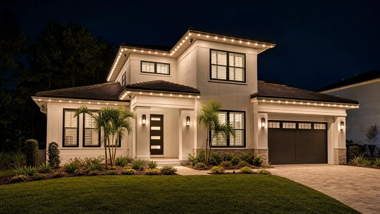 Permanent RGB lighting on a Charleston SC home by Legacy Lights